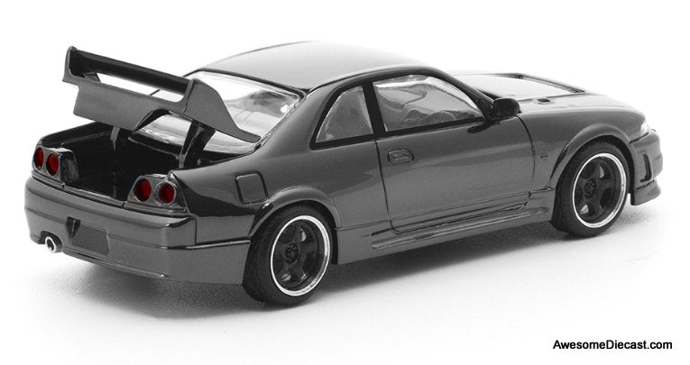 Nissan GT-R R33, Dark Chrome 1:64 Diecast Model Car by Pop Race