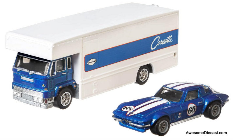 Hot Wheels Premium Team Transport Custom Corvette Stingray Coupe & Fleet Flyer 1:64 Diecast Model Vehicles by Hot Wheels