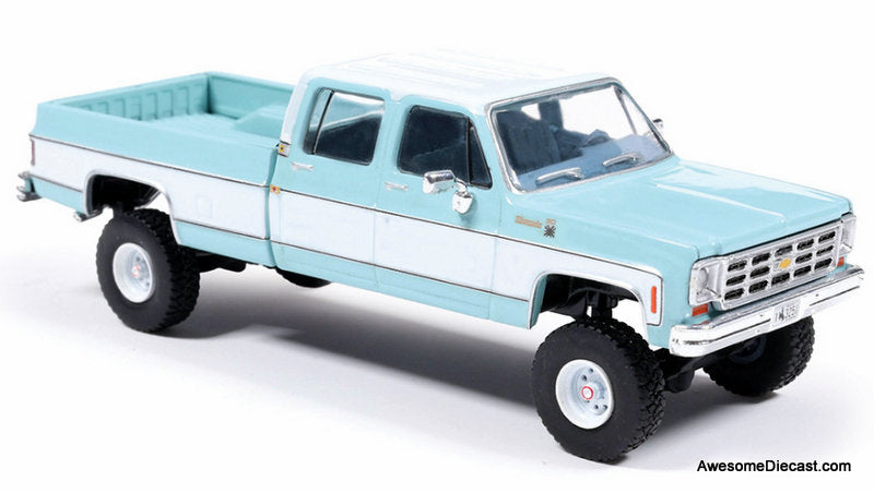 1978 Chevrolet Silverado K30 Crew Cab Fleetside Lifted Pickup Truck, Blue/White 1:64 Diecast Model Truck by IXO