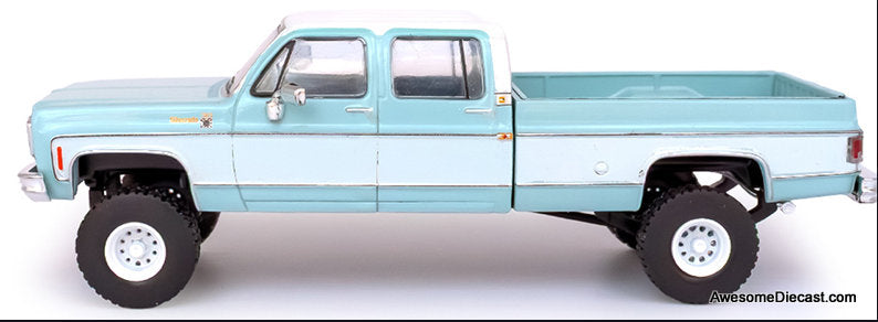 1978 Chevrolet Silverado K30 Crew Cab Fleetside Lifted Pickup Truck, Blue/White 1:64 Diecast Model Truck by IXO