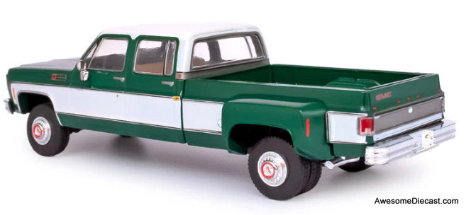1973 GMC Sierra Grande 3500 Crew Cab Dually, Glenwood Green/Frost White 1:64 Diecast Model Truck by IXO