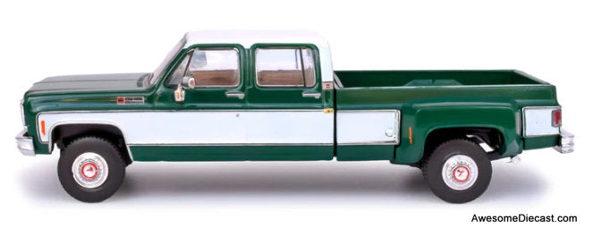 1973 GMC Sierra Grande 3500 Crew Cab Dually, Glenwood Green/Frost White 1:64 Diecast Model Truck by IXO