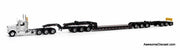Peterbilt 589 Tridem-Axle Day Cab w/Trail King TK170 Gooseneck Lowboy Trailer, Jeep & Booster, White 1:64 Diecast Model Truck by Diecast Masters