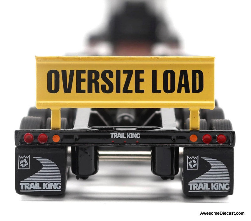 Peterbilt 589 Tridem-Axle Day Cab w/Trail King TK170 Gooseneck Lowboy Trailer, Jeep & Booster, White 1:64 Diecast Model Truck by Diecast Masters