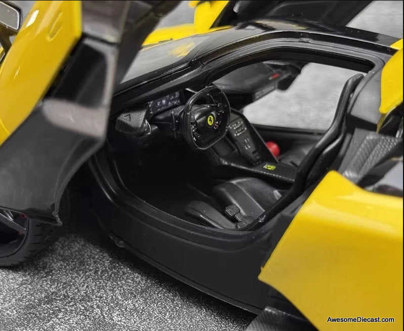 2024 Ferrari F80, Metallic Yellow 1:18 Diecast Model Car by Burago