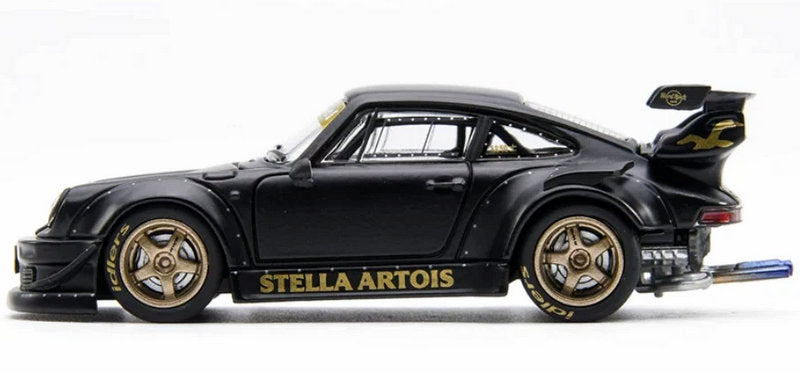 Porsche 930 RWB, Matte Black Stella Artois 1:64 Diecast Model Car by AR Kaizo