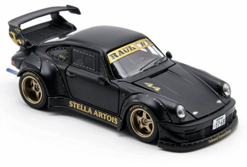 Porsche 930 RWB, Matte Black Stella Artois 1:64 Diecast Model Car by AR Kaizo
