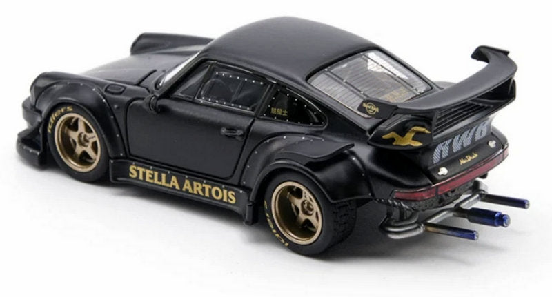 Porsche 930 RWB, Matte Black Stella Artois 1:64 Diecast Model Car by AR Kaizo