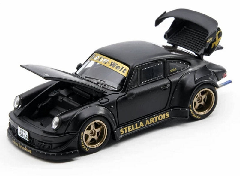 Porsche 930 RWB, Matte Black Stella Artois 1:64 Diecast Model Car by AR Kaizo