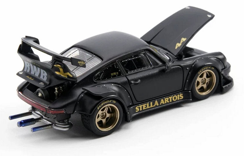 Porsche 930 RWB, Matte Black Stella Artois 1:64 Diecast Model Car by AR Kaizo