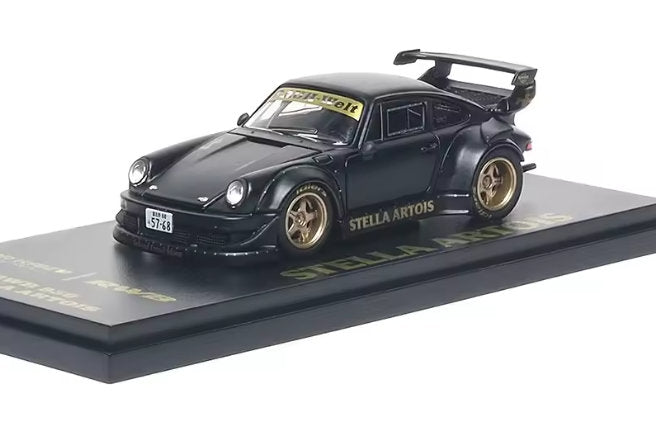 Porsche 930 RWB, Matte Black Stella Artois 1:64 Diecast Model Car by AR Kaizo