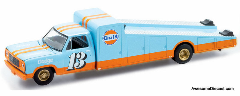 1974 Dodge Truck & 1970 Dodge Challenger T/A Gulf Livery 1:64 Diecast Model Vehicles by M2 Machines