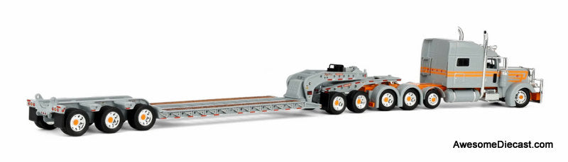 Peterbilt 389 Semi Truck with Fontaine Magnitude Tri-Axle Lowboy Trailer & Jeep, Capitola 1:64 Diecast Model Truck DCP by FG