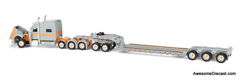 Peterbilt 389 Semi Truck with Fontaine Magnitude Tri-Axle Lowboy Trailer & Jeep, Capitola 1:64 Diecast Model Truck DCP by FG