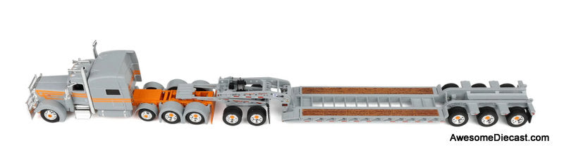 Peterbilt 389 Semi Truck with Fontaine Magnitude Tri-Axle Lowboy Trailer & Jeep, Capitola 1:64 Diecast Model Truck DCP by FG