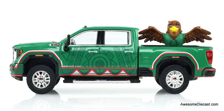 2022 GMC Sierra 3500 HD Mexico Tribute w/Eagle Figurine International Soccer Celebration 26 1:64 Diecast Model Truck by Greenlight