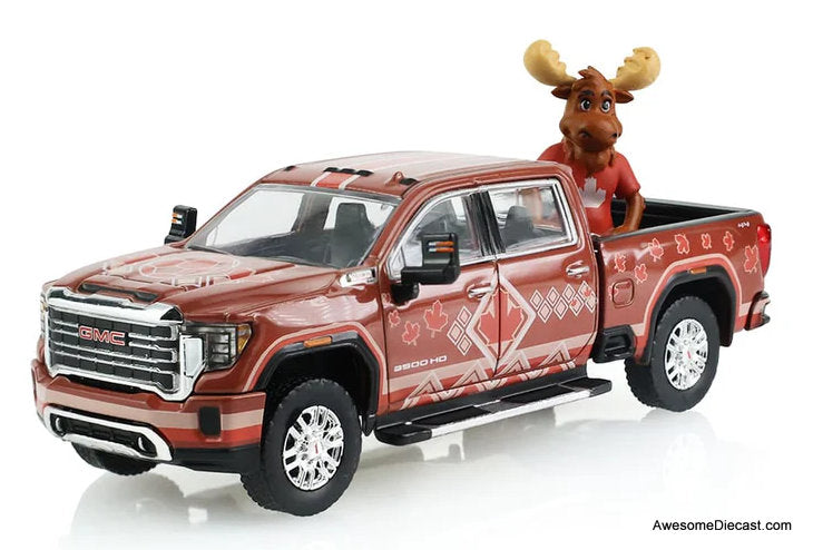 2022 GMC Sierra 3500 HD Canada Tribute w/Moose Figurine International Soccer Celebration 26 1:64 Diecast Model Truck by Greenlight,