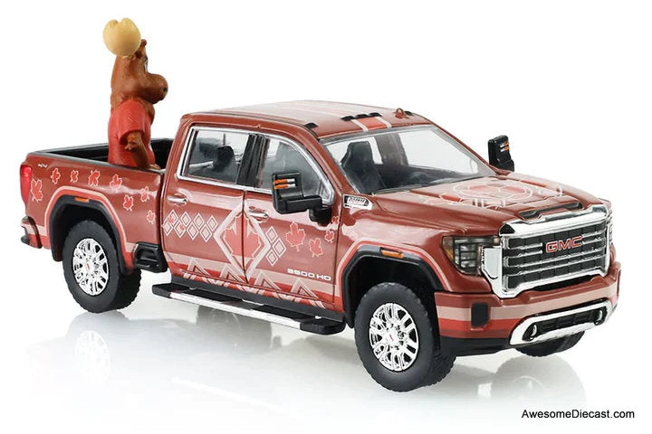 2022 GMC Sierra 3500 HD Canada Tribute w/Moose Figurine International Soccer Celebration 26 1:64 Diecast Model Truck by Greenlight,