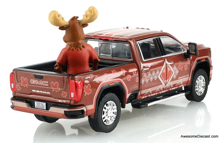 2022 GMC Sierra 3500 HD Canada Tribute w/Moose Figurine International Soccer Celebration 26 1:64 Diecast Model Truck by Greenlight,