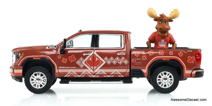 2022 GMC Sierra 3500 HD Canada Tribute w/Moose Figurine International Soccer Celebration 26 1:64 Diecast Model Truck by Greenlight,
