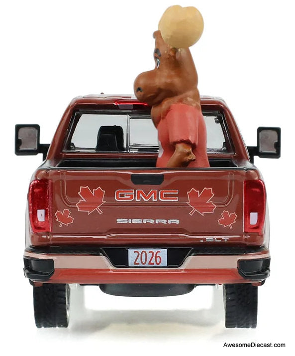 2022 GMC Sierra 3500 HD Canada Tribute w/Moose Figurine International Soccer Celebration 26 1:64 Diecast Model Truck by Greenlight,