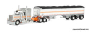 Peterbilt 589 Sleeper Tractor w/Wilson Pacesetter Grain Trailer, Silver/Orange/White 1:64 Diecast Model Truck DCP by FG