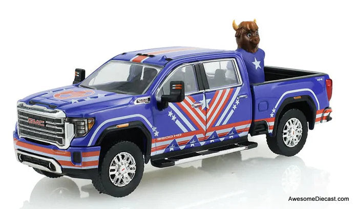 2022 GMC Sierra 3500 HD, USA Tribute w/Bison Figurine International Soccer Celebration 26 1:64 Diecast Model Truck by Greenlight
