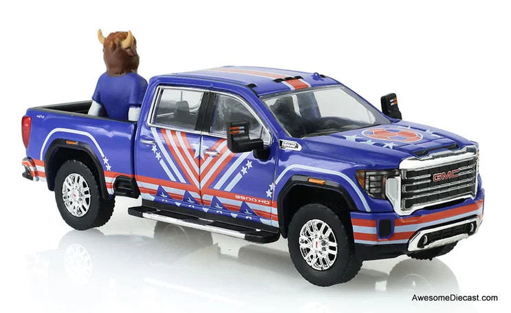 2022 GMC Sierra 3500 HD, USA Tribute w/Bison Figurine International Soccer Celebration 26 1:64 Diecast Model Truck by Greenlight
