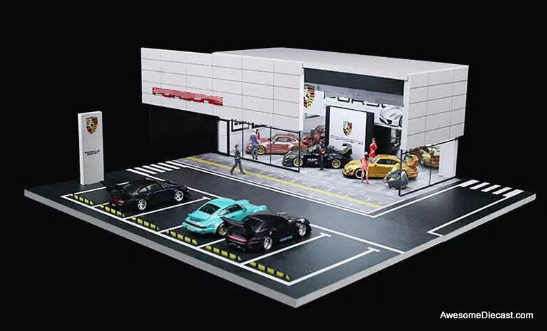 Porsche Dealership Diorama w/Lighting 1:64 Diorama by MoreArt