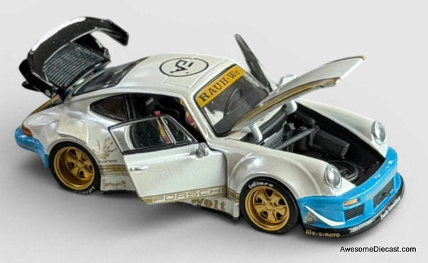 Porsche 930 RWB, Matte White 1:64 Diecast Model Car by PGM