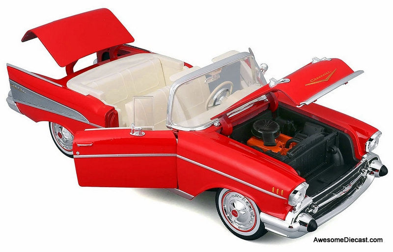 1957 Chevrolet Bel Air Convertible, Red 1:18 Diecast model Car by Maisto