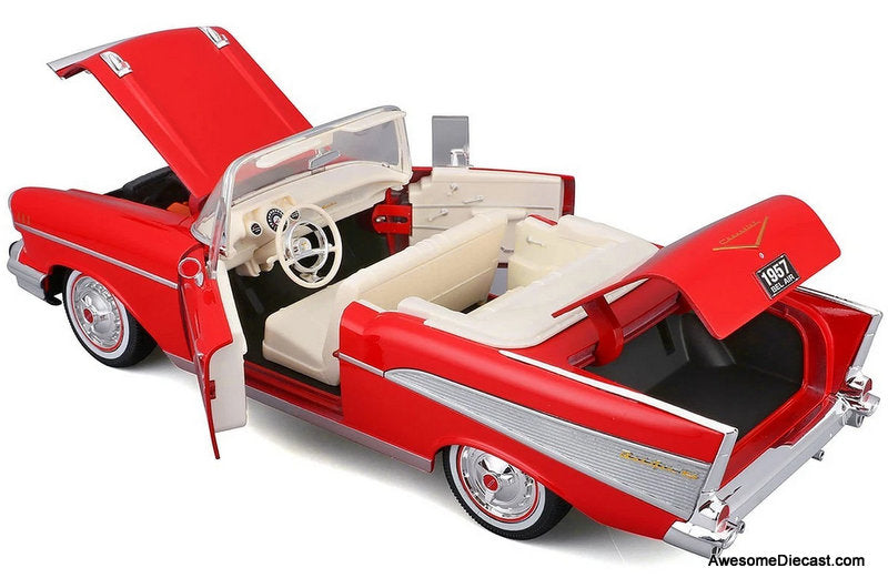 1957 Chevrolet Bel Air Convertible, Red 1:18 Diecast model Car by Maisto