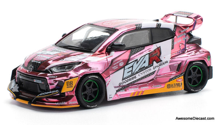 EVA RT Production Model Custom Type-08 Goodride Gr Yaris, Chrome Pink 1:64 Diecast Model Car by Pop Race