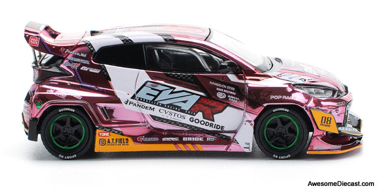 EVA RT Production Model Custom Type-08 Goodride Gr Yaris, Chrome Pink 1:64 Diecast Model Car by Pop Race