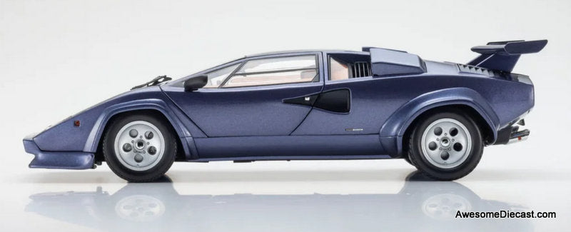 Lamborghini Countach LP5000 Quattrovalvole, Metallic Blue 1:18 Diecast Model Car by Kyosho