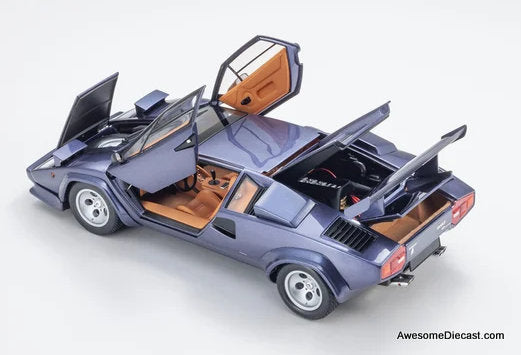 Lamborghini Countach LP5000 Quattrovalvole, Metallic Blue 1:18 Diecast Model Car by Kyosho