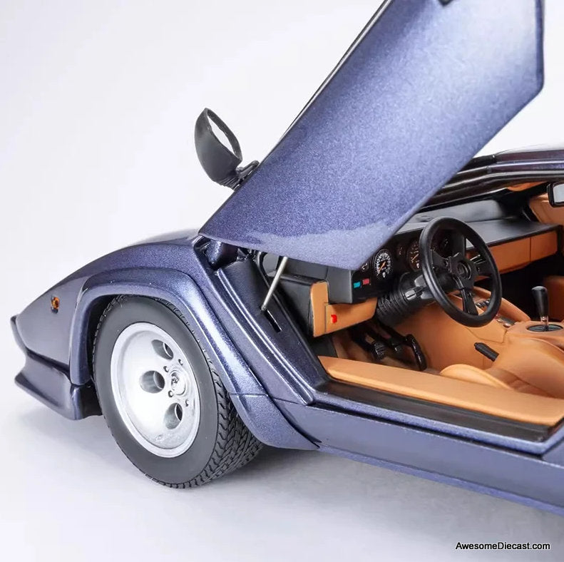 Lamborghini Countach LP5000 Quattrovalvole, Metallic Blue 1:18 Diecast Model Car by Kyosho