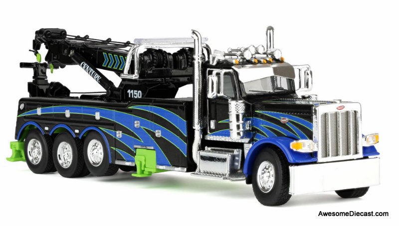 Peterbilt 389 Truck w/Miller Century 1150 Rotator Wrecker, Black/Blue/Green 1:64 Diecast Model Truck  DCP by First Gear