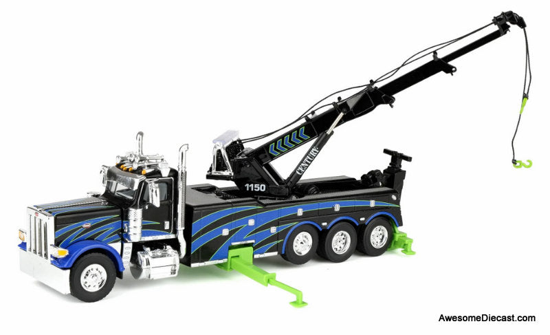 Peterbilt 389 Truck w/Miller Century 1150 Rotator Wrecker, Black/Blue/Green 1:64 Diecast Model Truck  DCP by First Gear
