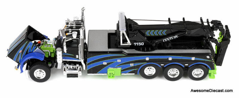 Peterbilt 389 Truck w/Miller Century 1150 Rotator Wrecker, Black/Blue/Green 1:64 Diecast Model Truck  DCP by First Gear