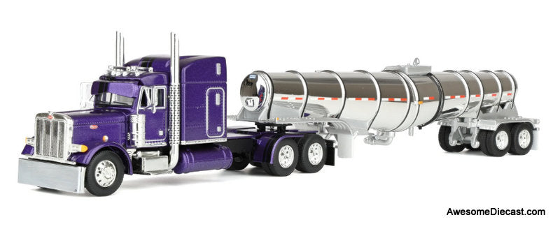 Peterbilt 379 Sleeper Cab w/Polar Deep Drop Trailer: Wild Orchid 1:64 Diecast Model Truck DCP by First Gear