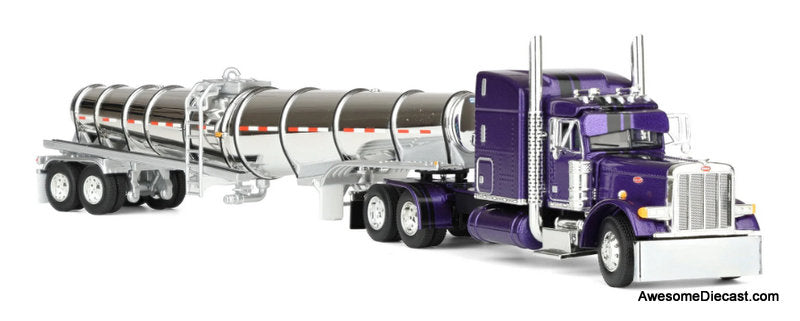 Peterbilt 379 Sleeper Cab w/Polar Deep Drop Trailer: Wild Orchid 1:64 Diecast Model Truck DCP by First Gear