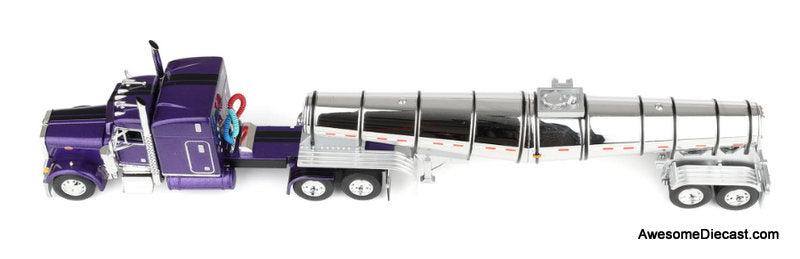 Peterbilt 379 Sleeper Cab w/Polar Deep Drop Trailer: Wild Orchid 1:64 Diecast Model Truck DCP by First Gear