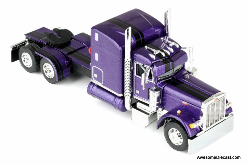 Peterbilt 379 Sleeper Cab w/Polar Deep Drop Trailer: Wild Orchid 1:64 Diecast Model Truck DCP by First Gear