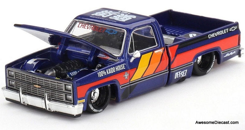 Chevrolet Silverado Kaido Works V2, Blue/Custom 1:64 Diecast Model Truck by Kaido House