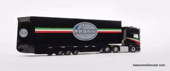 Scania S370 Enclosed Double Deck Gull Wing Transporter, Black (Pagani) 1:64 Diecast Model by Henson & Heaven