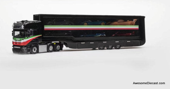Scania S370 Enclosed Double Deck Gull Wing Transporter, Black (Pagani) 1:64 Diecast Model by Henson & Heaven
