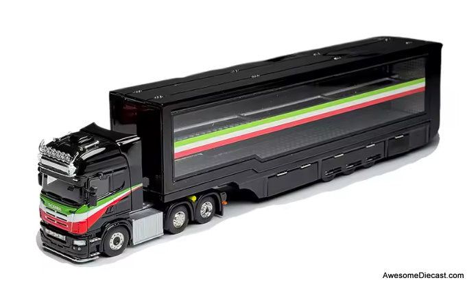 Scania S370 Enclosed Double Deck Gull Wing Transporter, Black (Pagani) 1:64 Diecast Model by Henson & Heaven