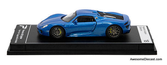Porsche 918 Spyder, Sapphire Blue Metallic 1:64 Diecast Model Car by Poster Cars