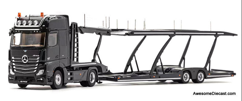 Mercedes-Benz Actros Sleeper Tractor w/Car Transporter Trailer, Black 1:64 Diecast Model Truck by Shadow